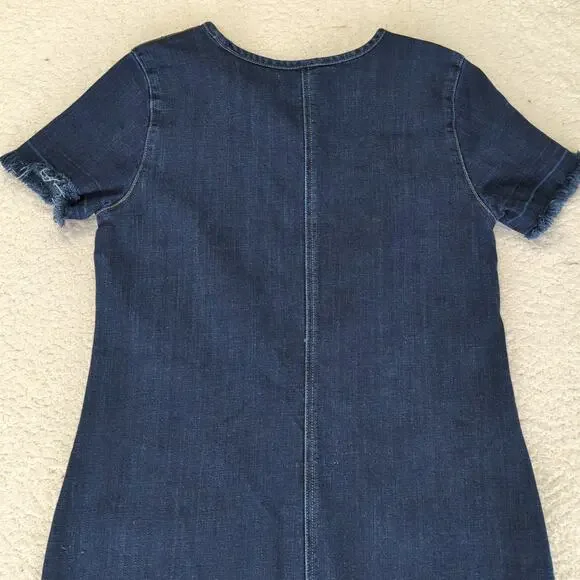 Turo Vince Camuto Short Sleeve Denim Dress Sz 6 Stretch Crewneck Utility Pockets - Picture 5 of 8